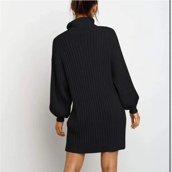 YIBOCK Turtleneck Loose Long Sleeve Pullover Sweater Dress - Picture 3 of 9